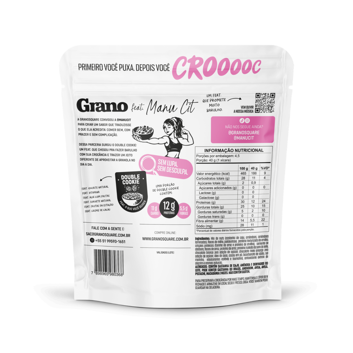 Granola GranoSquare Double Cookie Feat Manu Cit 180g